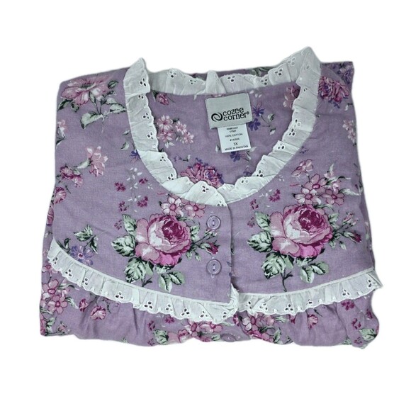 Cozee Corner VTG Purple Floral Long Sleeve Nightgown Cotton Flannel Size 3X - Picture 6 of 6